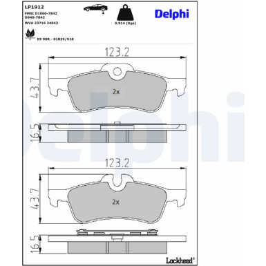Delphi | Bremsbelagsatz, Scheibenbremse | LP1912