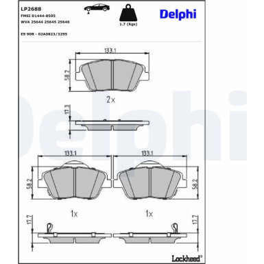 Delphi | Bremsbelagsatz, Scheibenbremse | LP2688