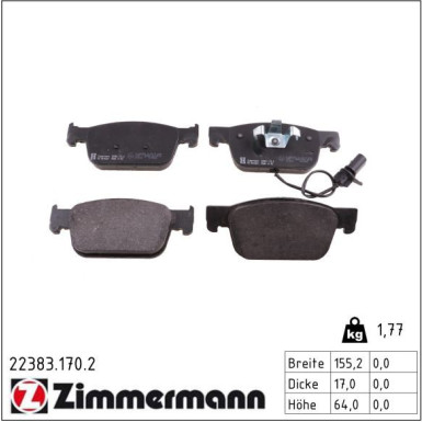 Zimmermann Bremsbelagsatz, Scheibenbremse 22383.170.2