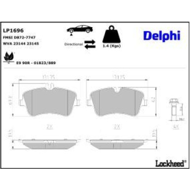 Delphi Bremsbelagsatz, Scheibenbremse LP1696 Delphi Bremsbelagsatz, Scheibenbremse LP1696