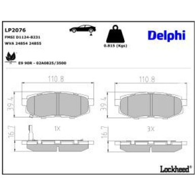 Delphi Bremsbelagsatz, Scheibenbremse LP2076