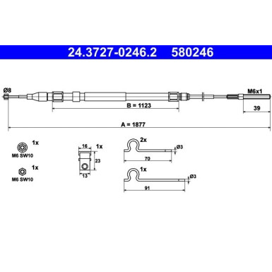 ATE | Seilzug, Feststellbremse | 24.3727-0246.2 + 24.3727-0247.2