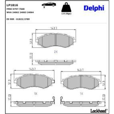 Delphi Bremsbelagsatz, Scheibenbremse LP1816