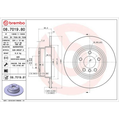 Brembo Bremsscheibe PRIME LINE - UV Coated 08.7019.81