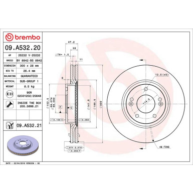 Brembo Bremsscheibe PRIME LINE - UV Coated 09.A532.21