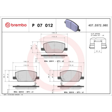 Brembo Bremsbelagsatz, Scheibenbremse PRIME LINE P 07 012