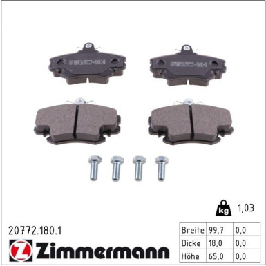 Zimmermann Bremsbelagsatz, Scheibenbremse 20772.180.1