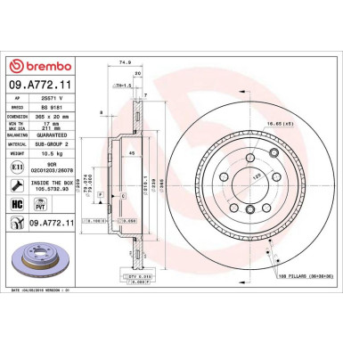 09.A772.11 Bremsscheibe PRIME LINE - UV Coated