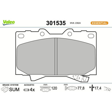 Valeo Bremsbelagsatz, Scheibenbremse ESSENTIAL 301535