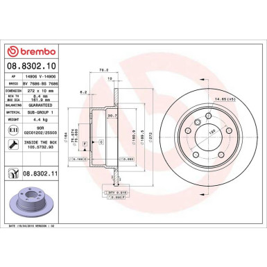 08.8302.11 Bremsscheibe PRIME LINE - UV Coated