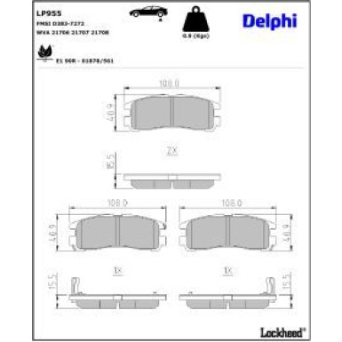 Delphi Bremsbelagsatz, Scheibenbremse LP955