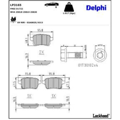 Delphi Bremsbelagsatz, Scheibenbremse LP3165