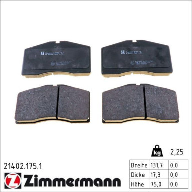 Zimmermann Bremsbelagsatz, Scheibenbremse 21402.175.1