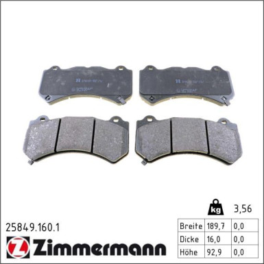 Zimmermann Bremsbelagsatz, Scheibenbremse 25849.160.1