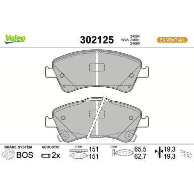 Valeo | Bremsbelagsatz, Scheibenbremse | 302125