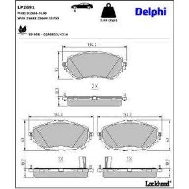 Delphi Bremsbelagsatz, Scheibenbremse LP2691