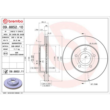 09.8852.11 Bremsscheibe PRIME LINE - UV Coated 09.8852.11 Bremsscheibe PRIME LINE - UV Coated