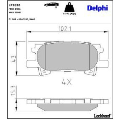 Delphi Bremsbelagsatz, Scheibenbremse LP1820