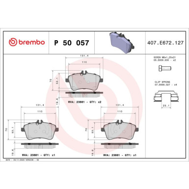 Brembo Bremsbelagsatz, Scheibenbremse PRIME LINE P 50 057