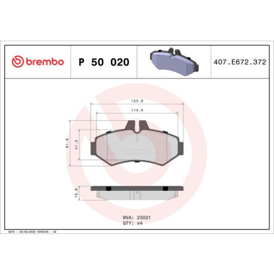 Brembo Bremsbelagsatz, Scheibenbremse PRIME LINE P 50 020 Brembo Bremsbelagsatz, Scheibenbremse PRIME LINE P 50 020