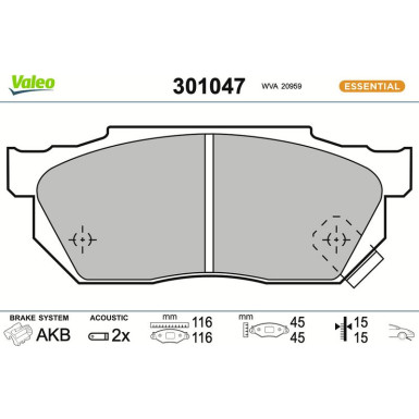 Valeo | Bremsbelagsatz, Scheibenbremse | 301047