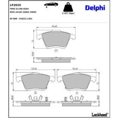 Delphi Bremsbelagsatz, Scheibenbremse LP2025