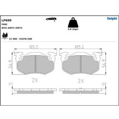 Delphi Bremsbelagsatz, Scheibenbremse LP699