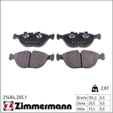 Zimmermann Bremsbelagsatz, Scheibenbremse 21484.205.1