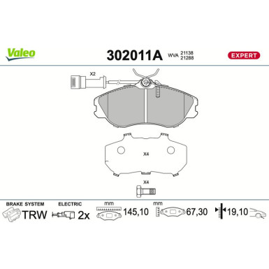 Valeo | Bremsbelagsatz, Scheibenbremse | 302011A Valeo | Bremsbelagsatz, Scheibenbremse | 302011A