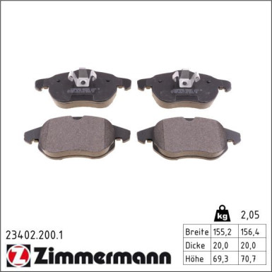 Zimmermann Bremsbelagsatz, Scheibenbremse 23402.200.1