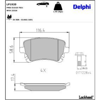 Delphi Bremsbelagsatz, Scheibenbremse LP1920