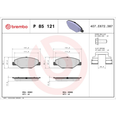 Brembo Bremsbelagsatz, Scheibenbremse PRIME LINE P 85 121 Brembo Bremsbelagsatz, Scheibenbremse PRIME LINE P 85 121