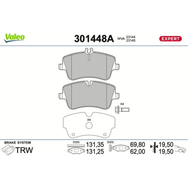 Valeo Bremsbelagsatz, Scheibenbremse EXPERT 301448A