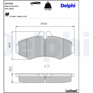 Delphi | Bremsbelagsatz, Scheibenbremse | LP1425 Delphi | Bremsbelagsatz, Scheibenbremse | LP1425