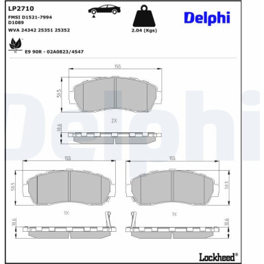 Delphi | Bremsbelagsatz, Scheibenbremse | LP2710