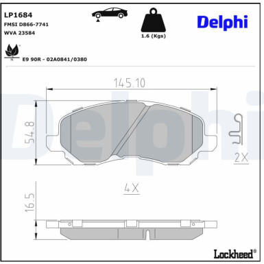 Delphi | Bremsbelagsatz, Scheibenbremse | LP1684