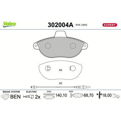 Valeo | Bremsbelagsatz, Scheibenbremse | 302004A