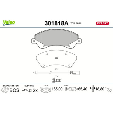 Valeo | Bremsbelagsatz, Scheibenbremse | 301818A