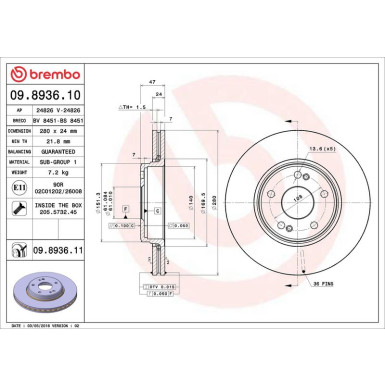 Brembo Bremsscheibe PRIME LINE - UV Coated 09.8936.11