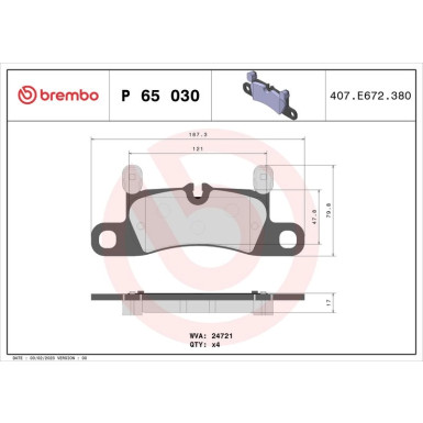 Brembo Bremsbelagsatz, Scheibenbremse PRIME LINE P 65 030 Brembo Bremsbelagsatz, Scheibenbremse PRIME LINE P 65 030