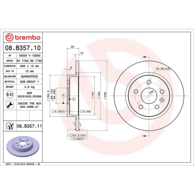 08.B357.11 Bremsscheibe PRIME LINE - UV Coated