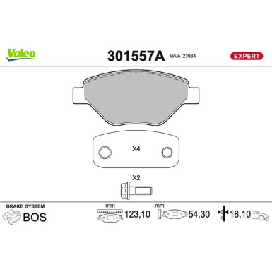 Valeo Bremsbelagsatz, Scheibenbremse EXPERT 301557A