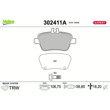 Valeo Bremsbelagsatz, Scheibenbremse EXPERT 302411A