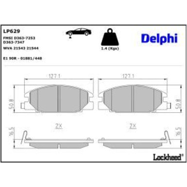 Delphi Bremsbelagsatz, Scheibenbremse LP629
