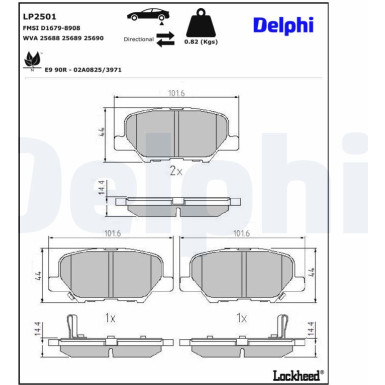 Delphi | Bremsbelagsatz, Scheibenbremse | LP2501