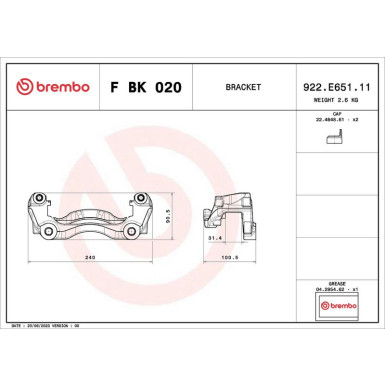 Brembo | Bremssattelhaltersatz | F BK 020