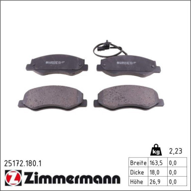 Zimmermann Bremsbelagsatz, Scheibenbremse 25172.180.1