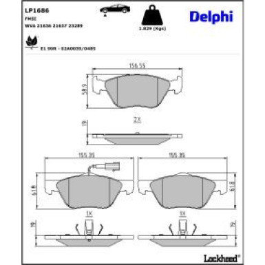Delphi Bremsbelagsatz, Scheibenbremse LP1686