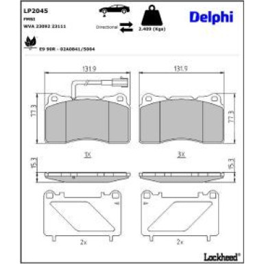 Delphi Bremsbelagsatz, Scheibenbremse LP2045