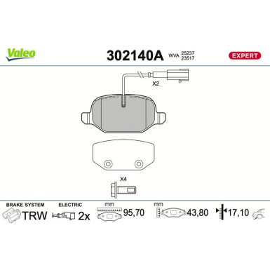 Valeo | Bremsbelagsatz, Scheibenbremse | 302140A